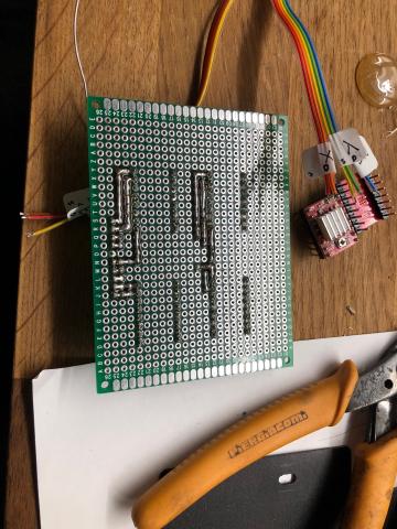 Back side of the custom stepper motor PCB